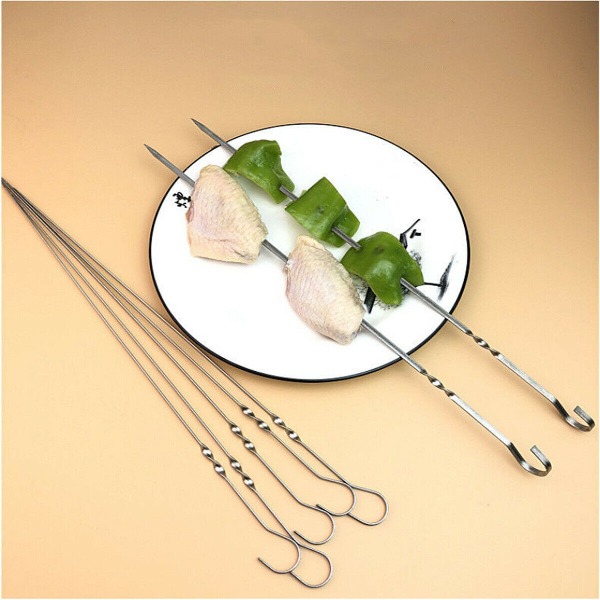 10x BBQ Barbecue Stainless Steel Grilling Kabob Kebab Flat Skewers Needle 40CM