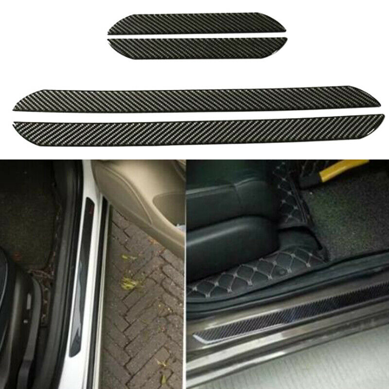 4PCS Car Carbon Fiber Front Rear Door Sill Pedal Cover Panel Protector Strip Kit