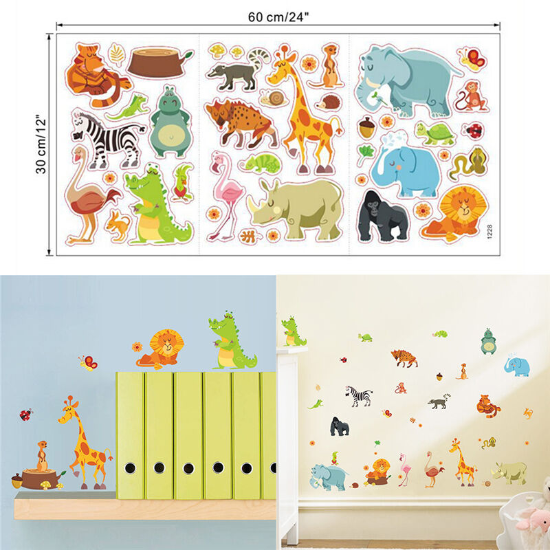 Animals Wall Stickers for Kids Nursery Rooms Monkey Elephant Horse Wall  .l8