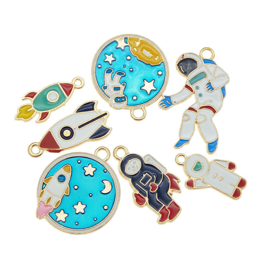 14 Mix Enamel Astronaut Charm Aerospace Series For Pendant Jewelry Crafts 2-3cm