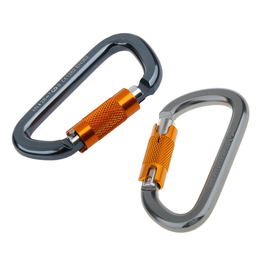 2 Packs 28KN Aluminum D-Ring Carabiner Twist Locking Screw Keychain Climbing