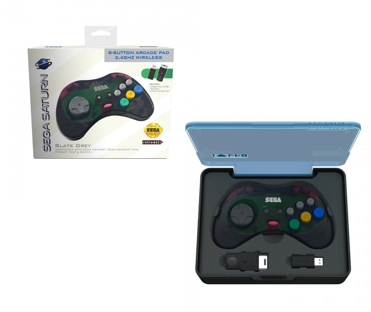 Retro-Bit Official SEGA SATURN Wireless 8-Button Gamepad Controller - Slate Gray