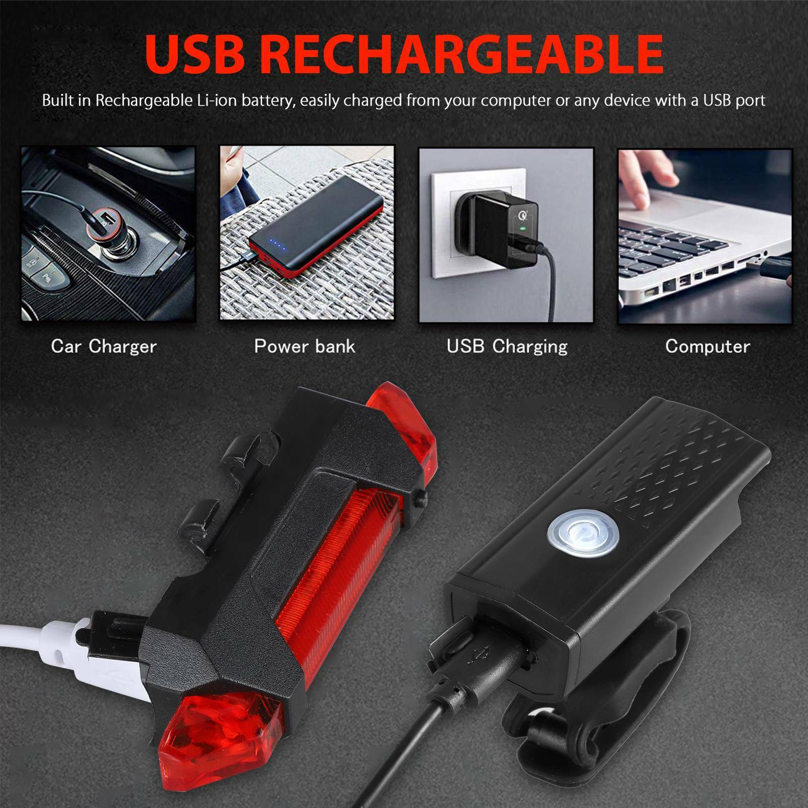 8000 Lumen Rechargeable Mountain Bike Lights Bicycle Torch Front & Rear Lamp Set