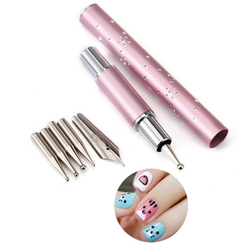6 Heads Stainless Steel Dotting Pens UV Gel Painting Liner Pen Nail Art To E TL