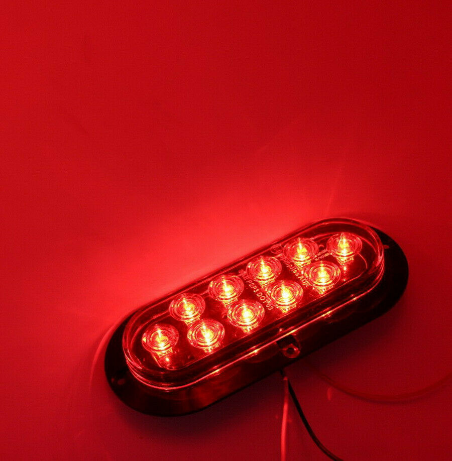 2x 10 LED 6" Red Oval Car Truck Trailer RV Brake Stop Turn Signal Tail Light 12V
