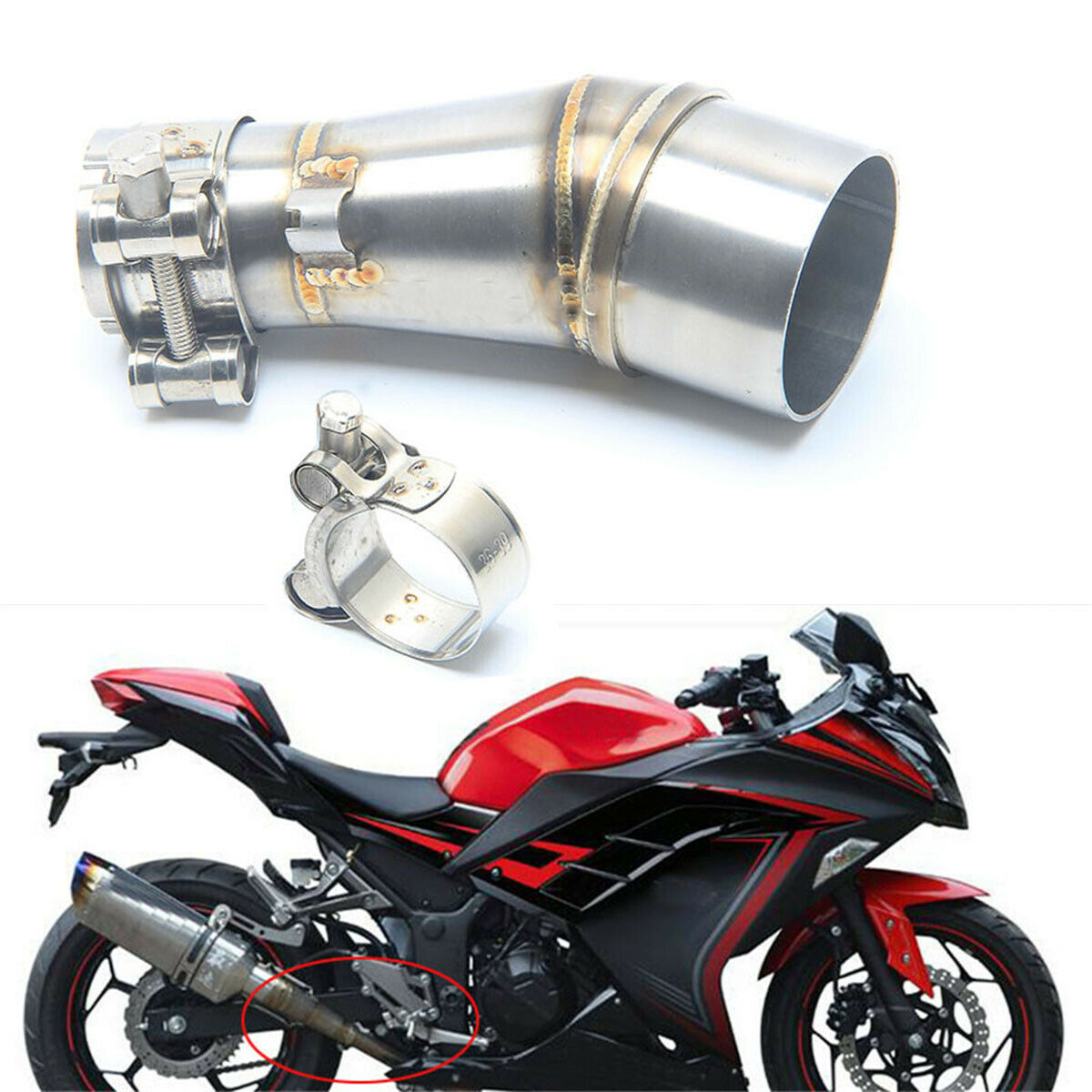 Motorcycle Exhaust Muffler Middle Link Adapter Pipe for kawasaki Ninja 250 250R
