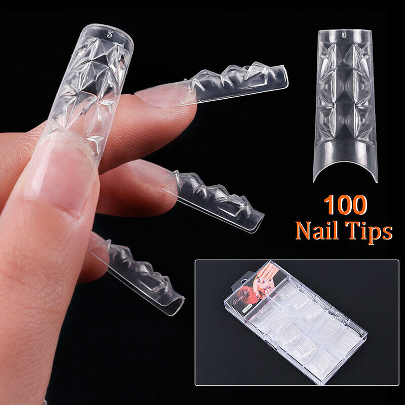 100PCS French Style False Nails Coloured Glaze Transparent Crystal Nail Mold TL
