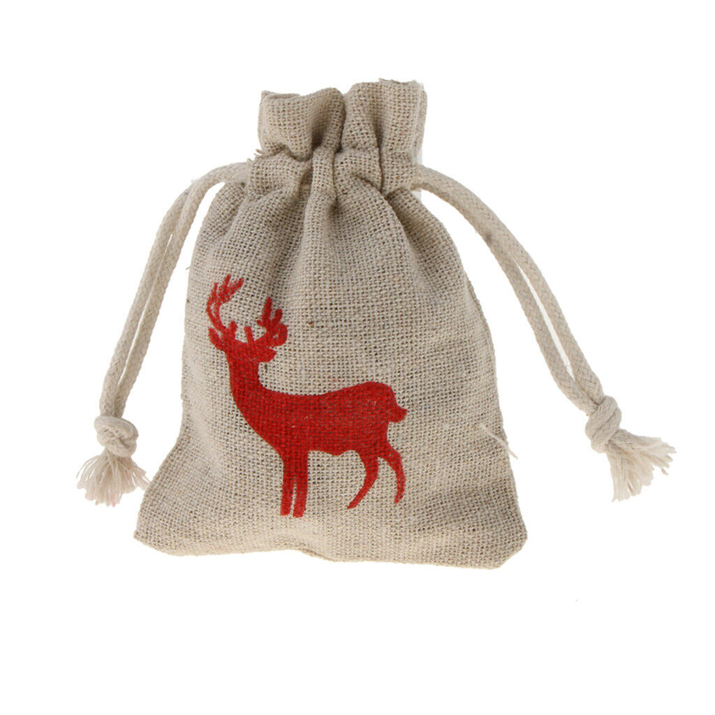 10pcs Cotton Linen Deer Elk Jewelry Pouch Drawstring Gift Bag Wedding Favor