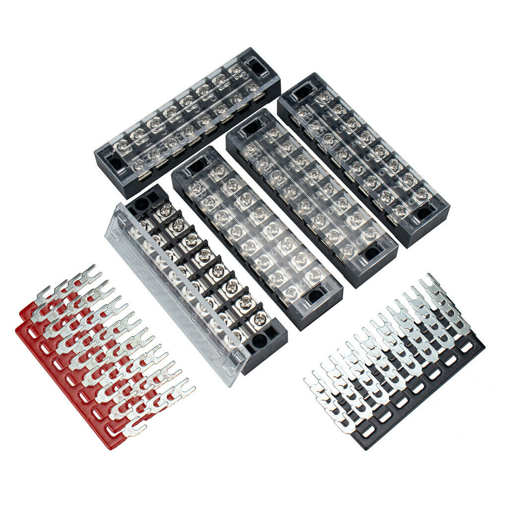 5pcs Dual Row 8 Positions Wire Screw Terminal Electric Barrier Strip Block 25A