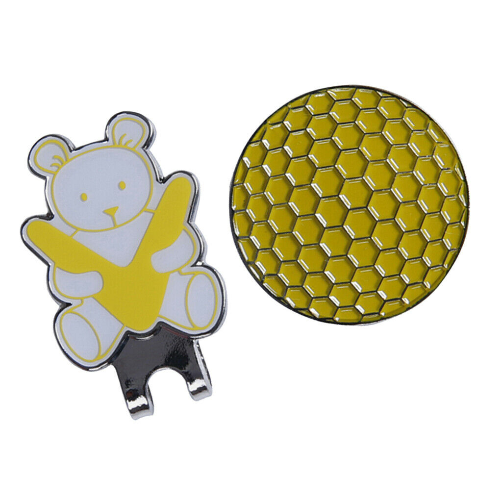 Golf Hat Clip with Detachable Magnetic Golf Ball Marker Bear Pattern Yellow