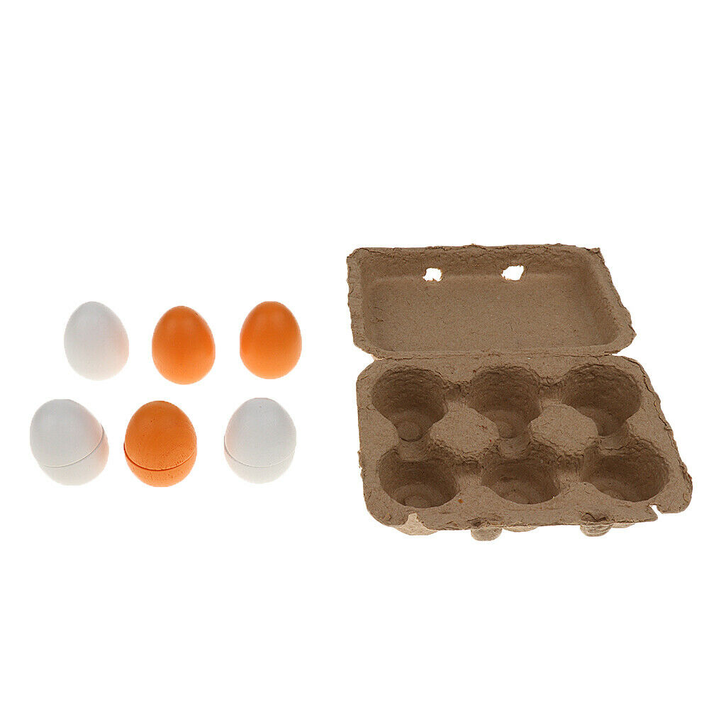 6 Pcs Wooden Eggs Yellow Kitchen Cooking Baking Pretend Play Kids Toys