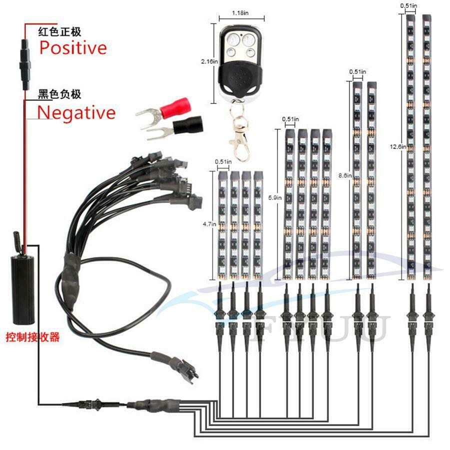 12Pcs 120LED Universal Motorcycle RGB Neon Under Glow Lights Strip Kit Car Motor