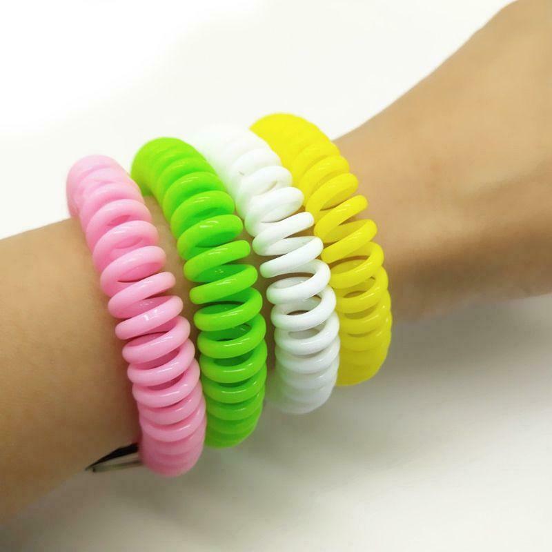 5Pcs Mixed Wrist Coil Keychains Stretch Wristband Key Ring For Gym Pool ID Badge
