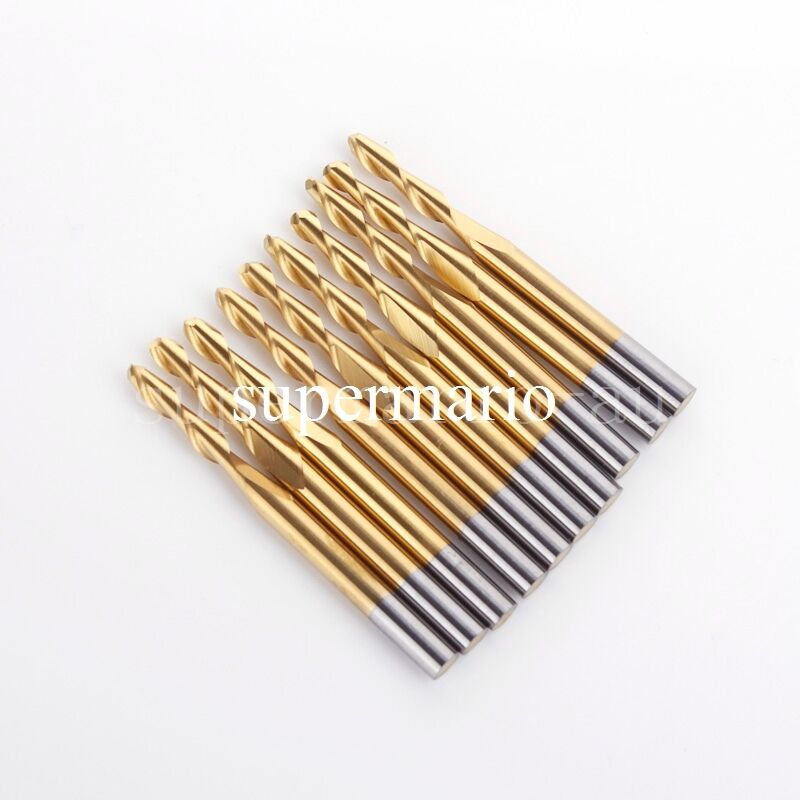 10x 1/8'' Titanium Coated Carbide CNC Two Double Flute Ball Nose Bit 2.5mm x12mm