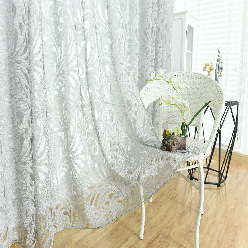 Elegant Flower Sheer Window Curtain Rod Tulle Drapery Panel 39''x78'' Grey