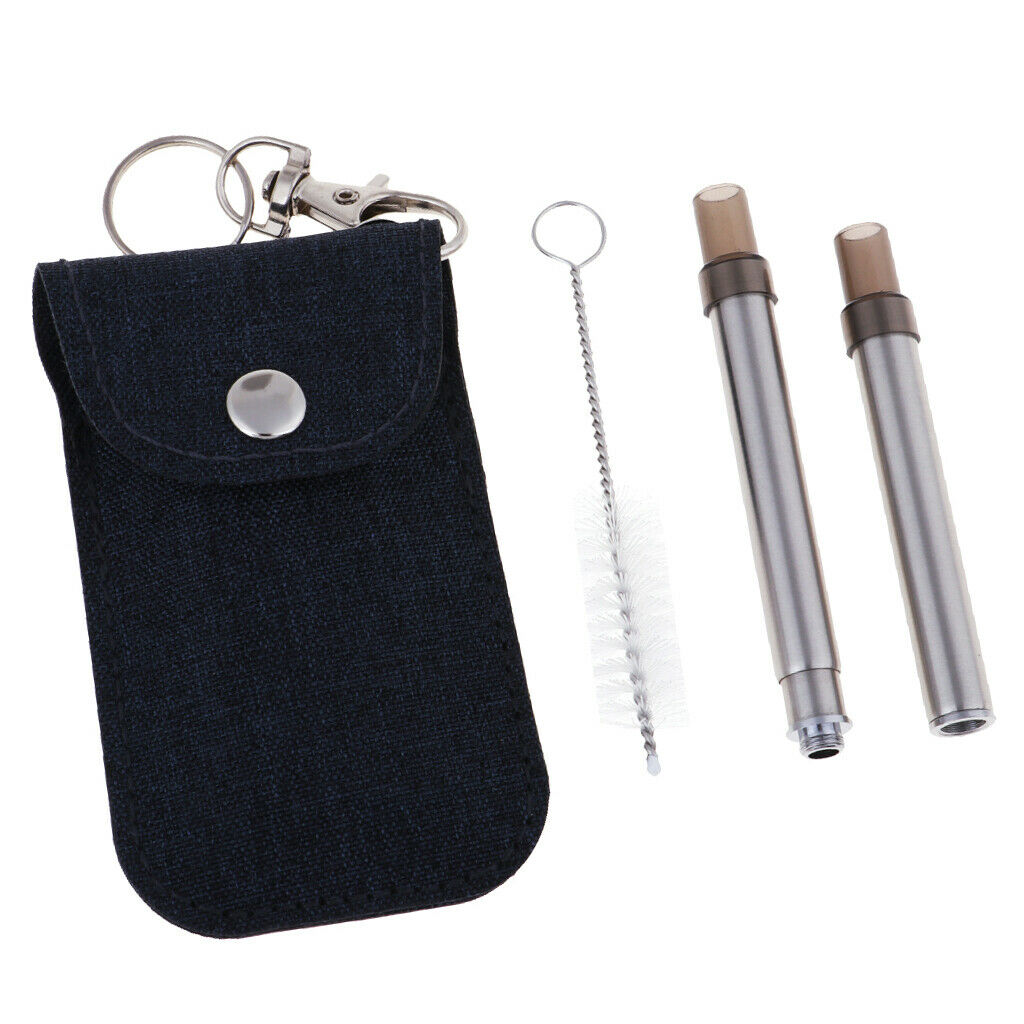 Stainless Steel Foldable Drinking Straw Tumblers Sucker Pipe with Carry Bag S