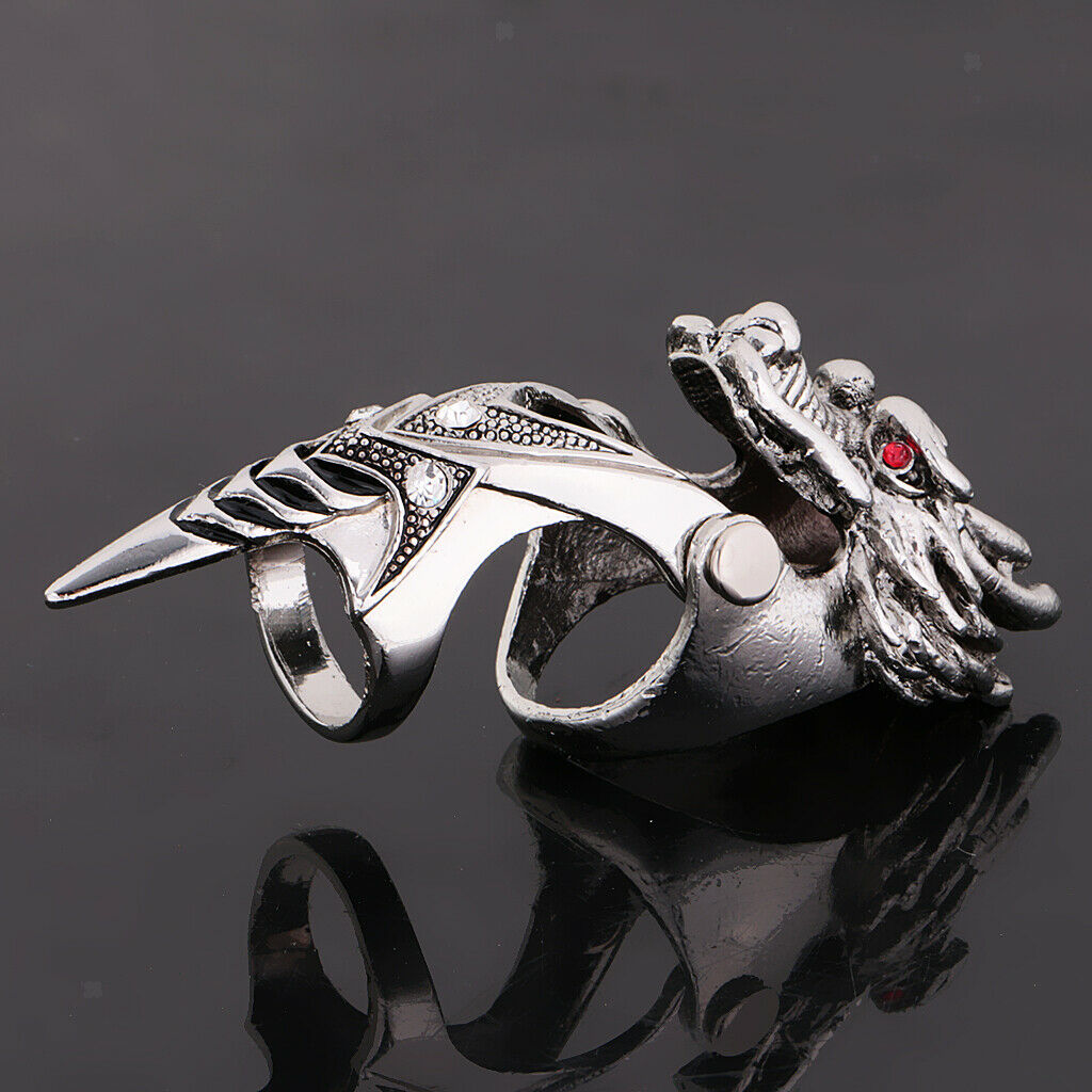 Retro Style Dragon Head Red Crystal Eye Rings Women Men Gothic Rapper Band