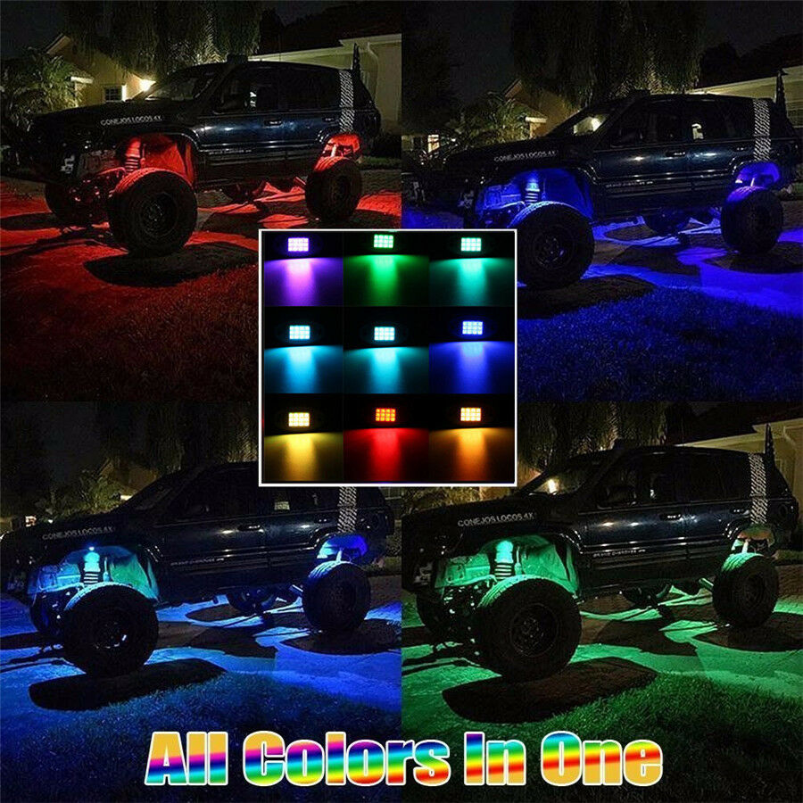 4xUniversal RGB LED Under Body Light Rock Lamp Off-Road Truck Remote Control 12V