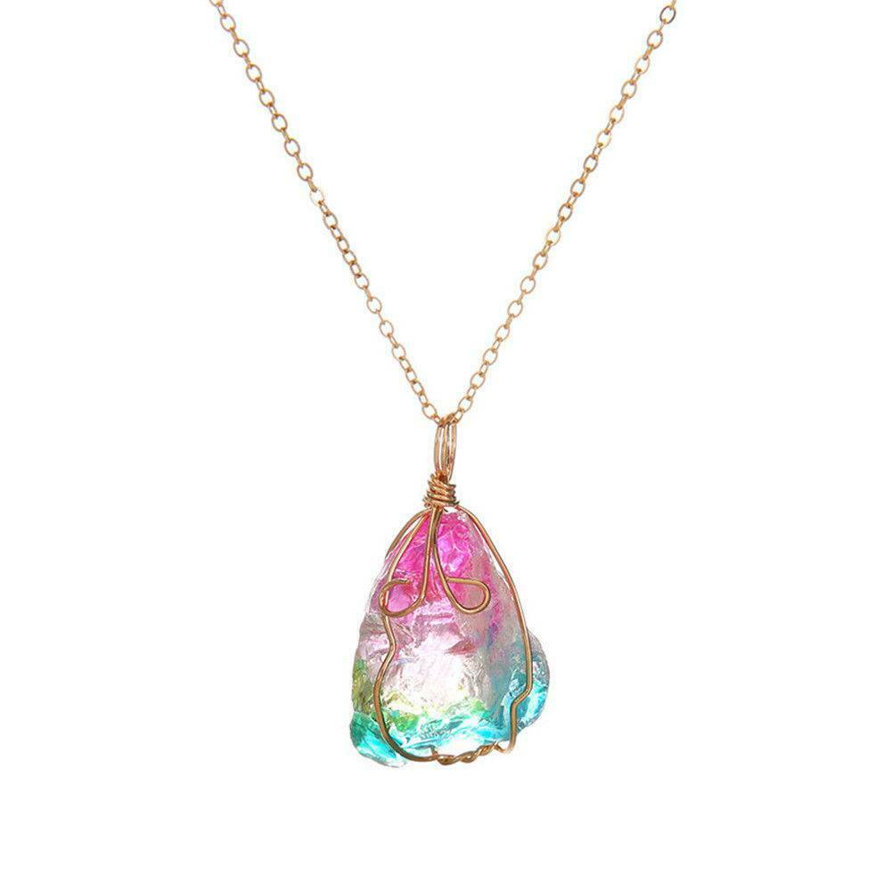 Rock Chakra Natural Crystal Necklace Irregular Rainbow Stone Pendant Jewelry AU