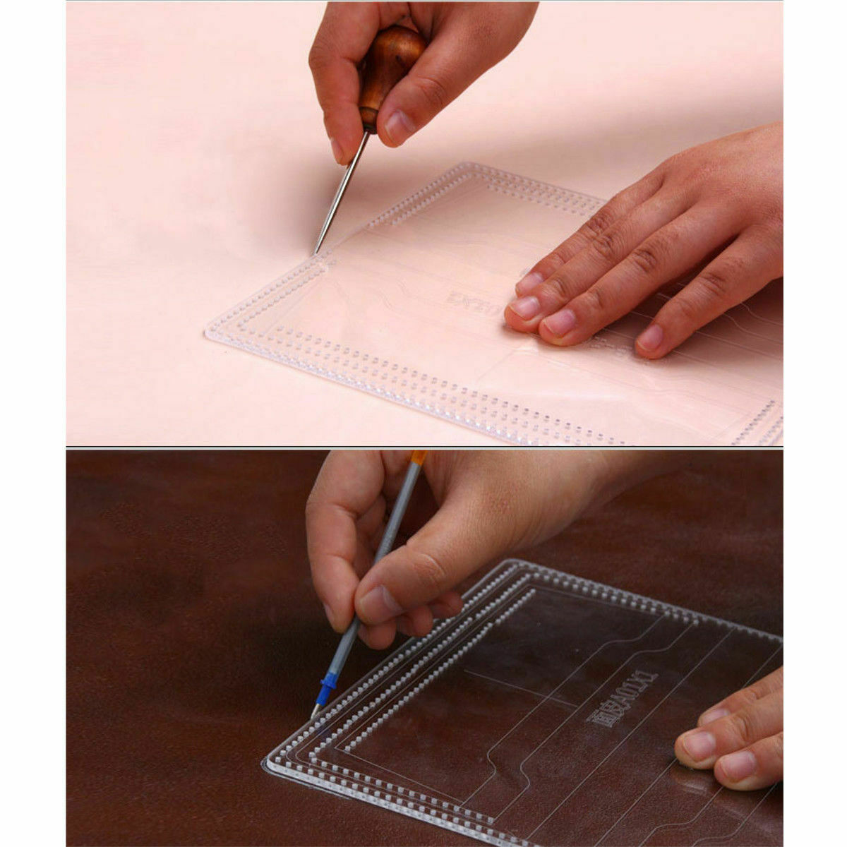 DIY Leather Craft Acrylic Long Zip Wallet Purse Pattern Template Stencil Set