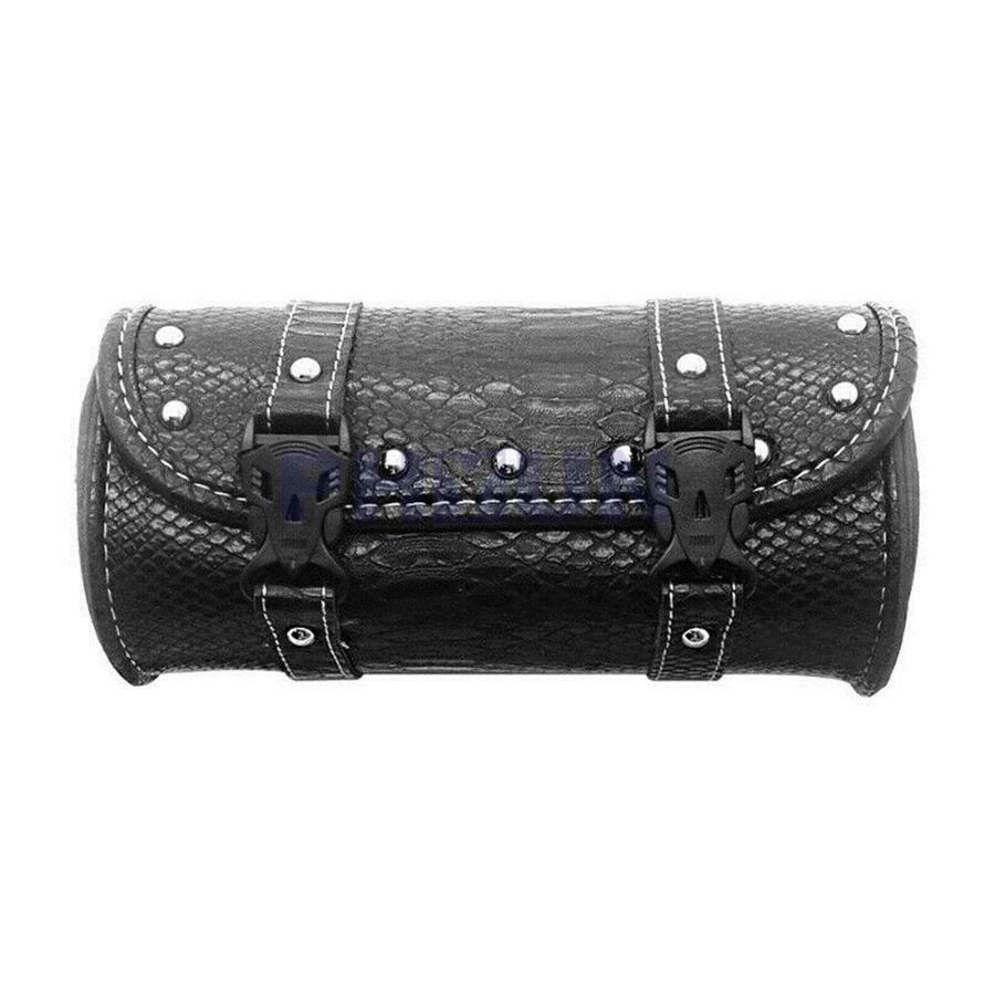 1pc Black PU Leather Motorcycle Saddle Fork Roll Barrel Tool Bag Weatherproof
