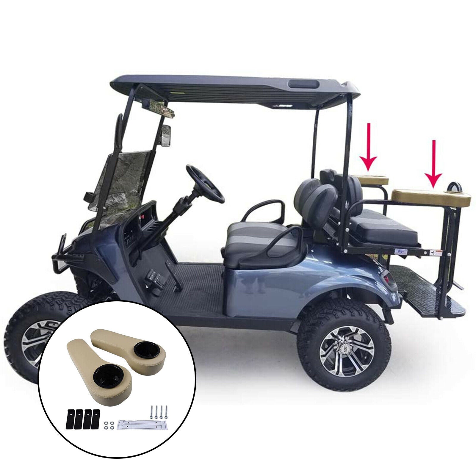 Universal Golf Cart Armrest Cushion with Cup Holder for Club Car Brown