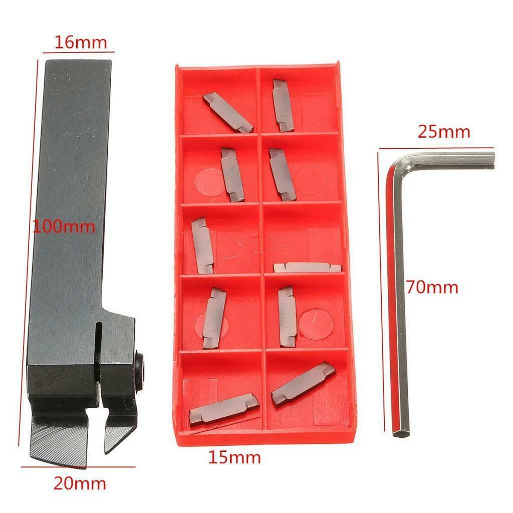 10pcs MGMN200 Carbide Inserts + MGEHR1616-2 Parting Off Holder Lathe Tool