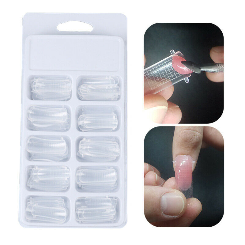 100Pc/Box Clear Dual Forms Nails System Full Cover Quick-Building Gel Mold TiWF