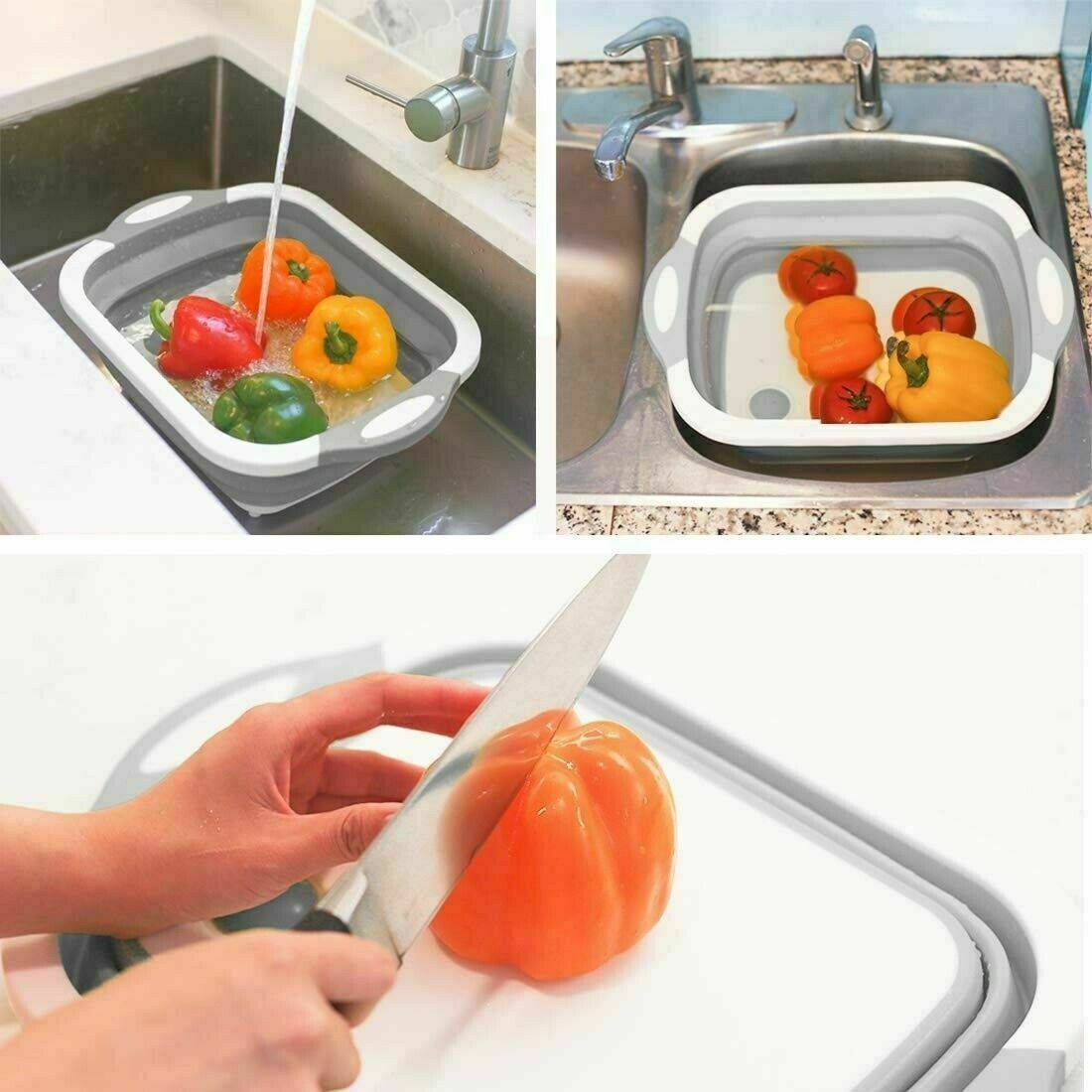 Folding Chopping Cutting Board Drain Vegetable Basket Multi-Function 2 In 1 NR9
