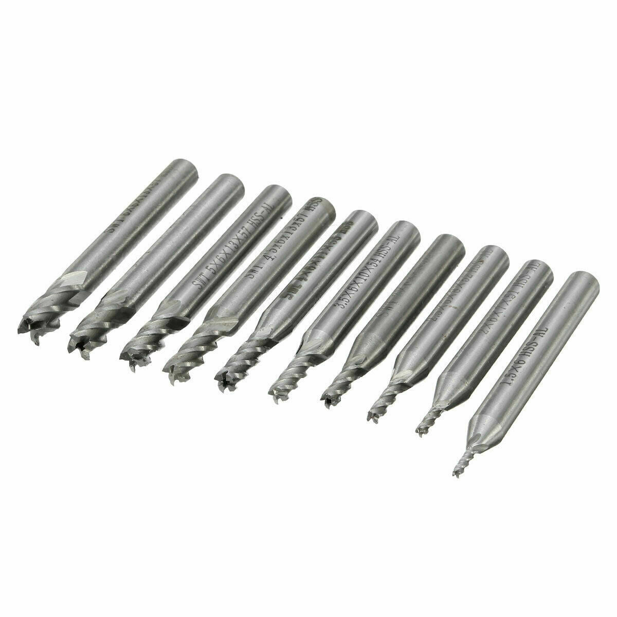 10pcs/set 1.5-6mm HSS Straight Shank 4 Flute End Mill Cutter CNC Drill Bit Tool