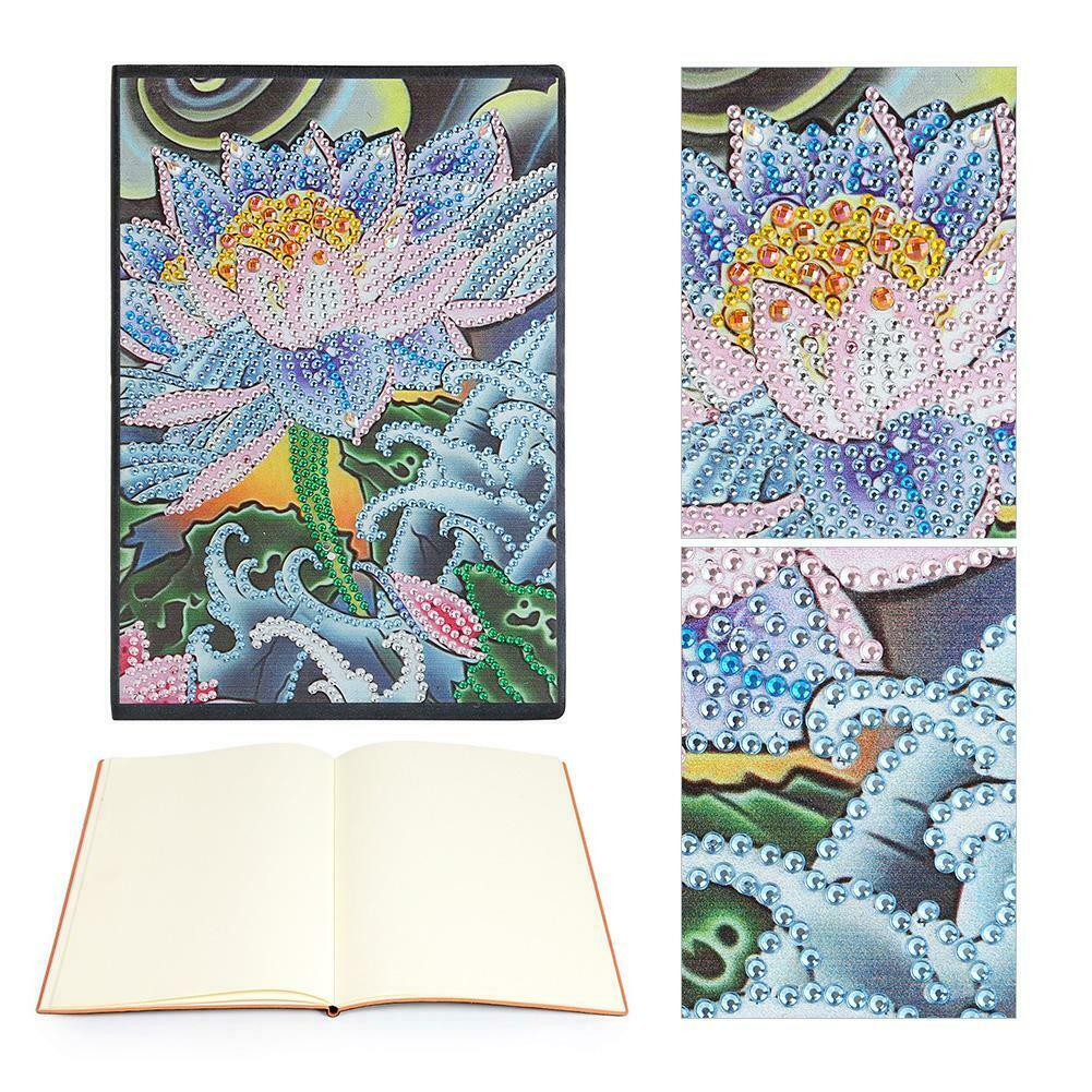 DIY Lotus Special Shaped Diamond Painting 50 Pages A5 Sketchbook Notebook @