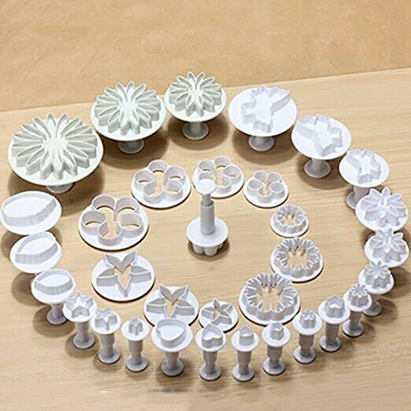 33 Piece Fondant Cake Cookie Plunger Cutter Sugar Craft Flower Leaf ButterflV7Z8