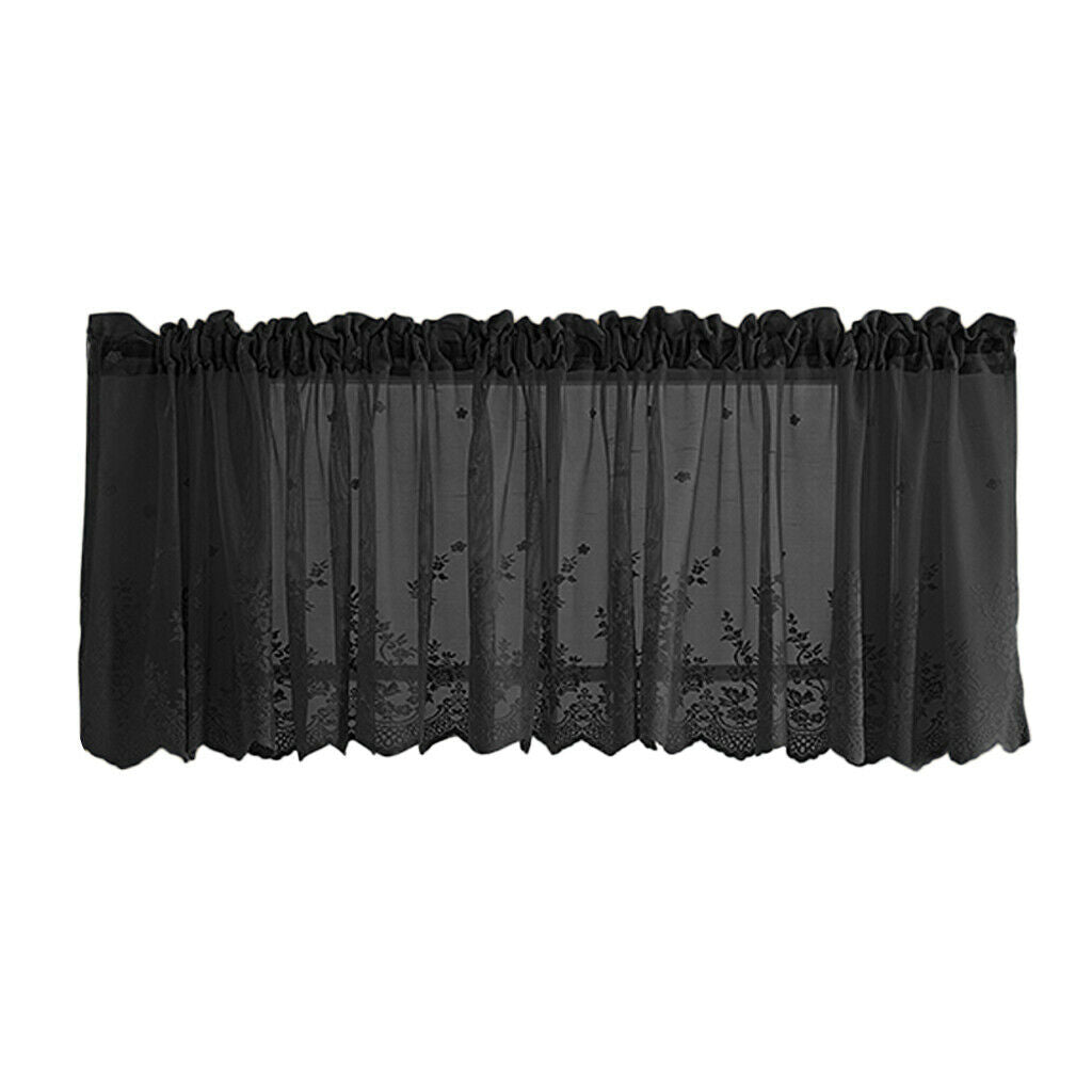 Embroidered Window Voile Sheer Curtain Valance Tiers Black-Valance-137x61cm