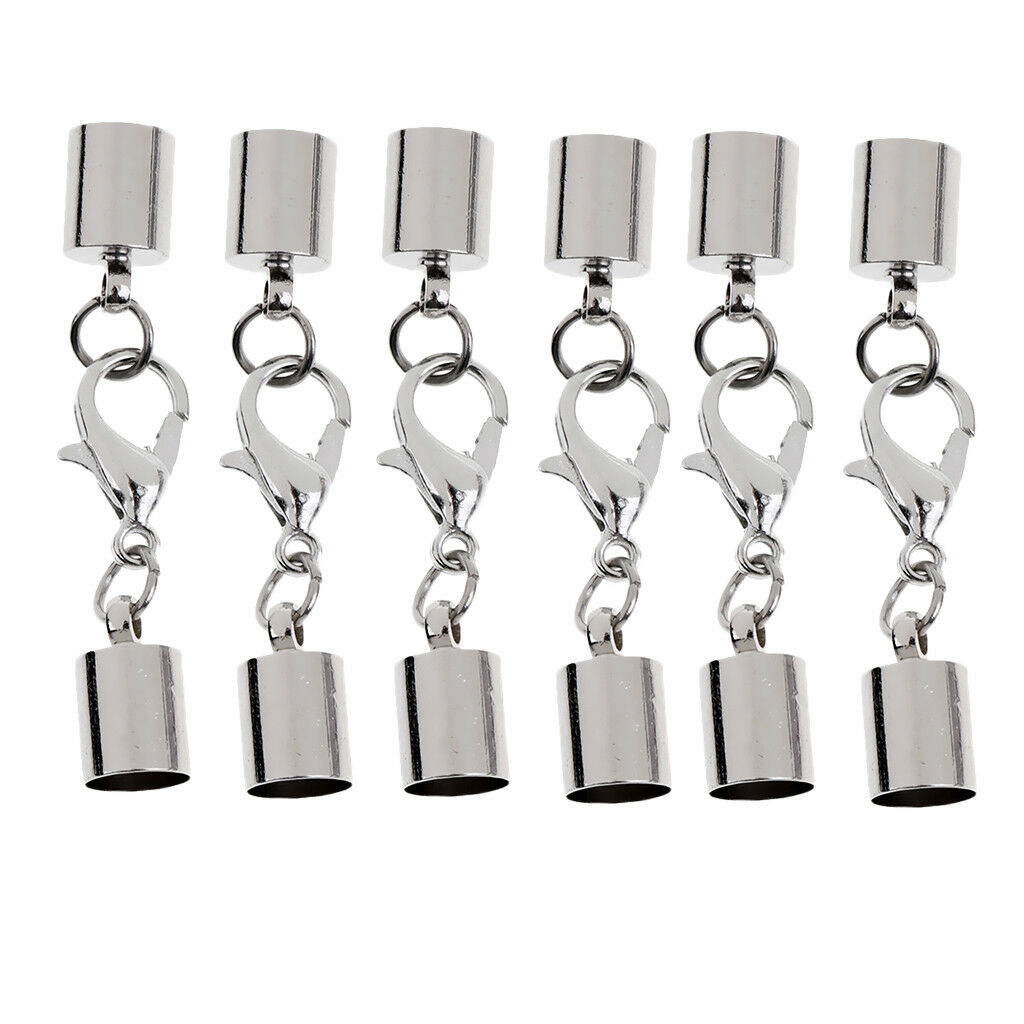 6 Pcs Sliver Cord End Caps Lobster Clasp Converter DIY Jewelry Findings