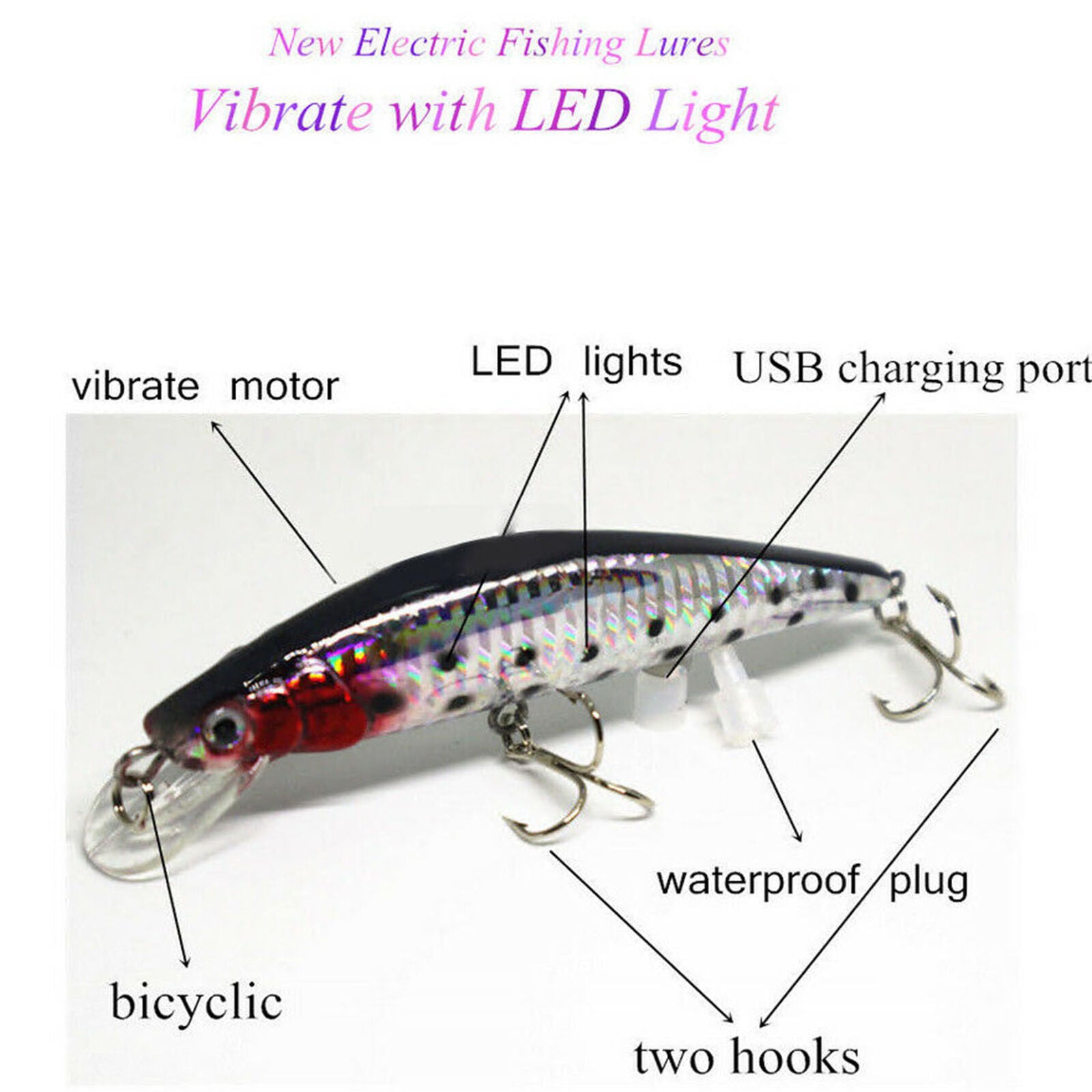 USB Fishing Lures LED Electric Vibrate Charging Fish Lure Bait Hook_Rechargeable