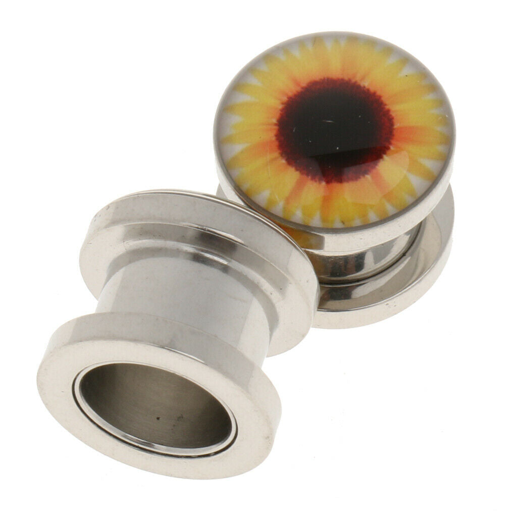 1 Pair Stainless Steel Ear Tunnels Plugs Screw Body Piercing 6mm