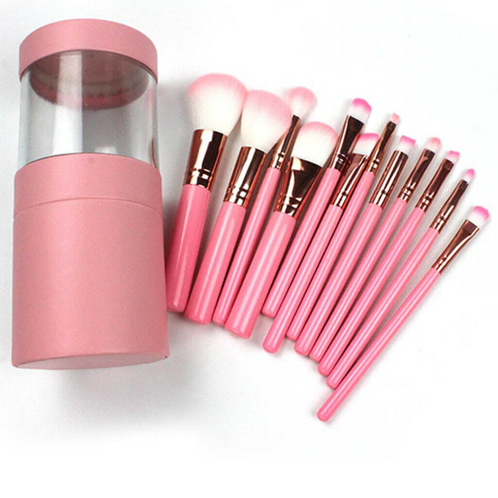12 Pieces Eye Nose Face Makeup Brushes Blush Powder Foundation Brush Pink