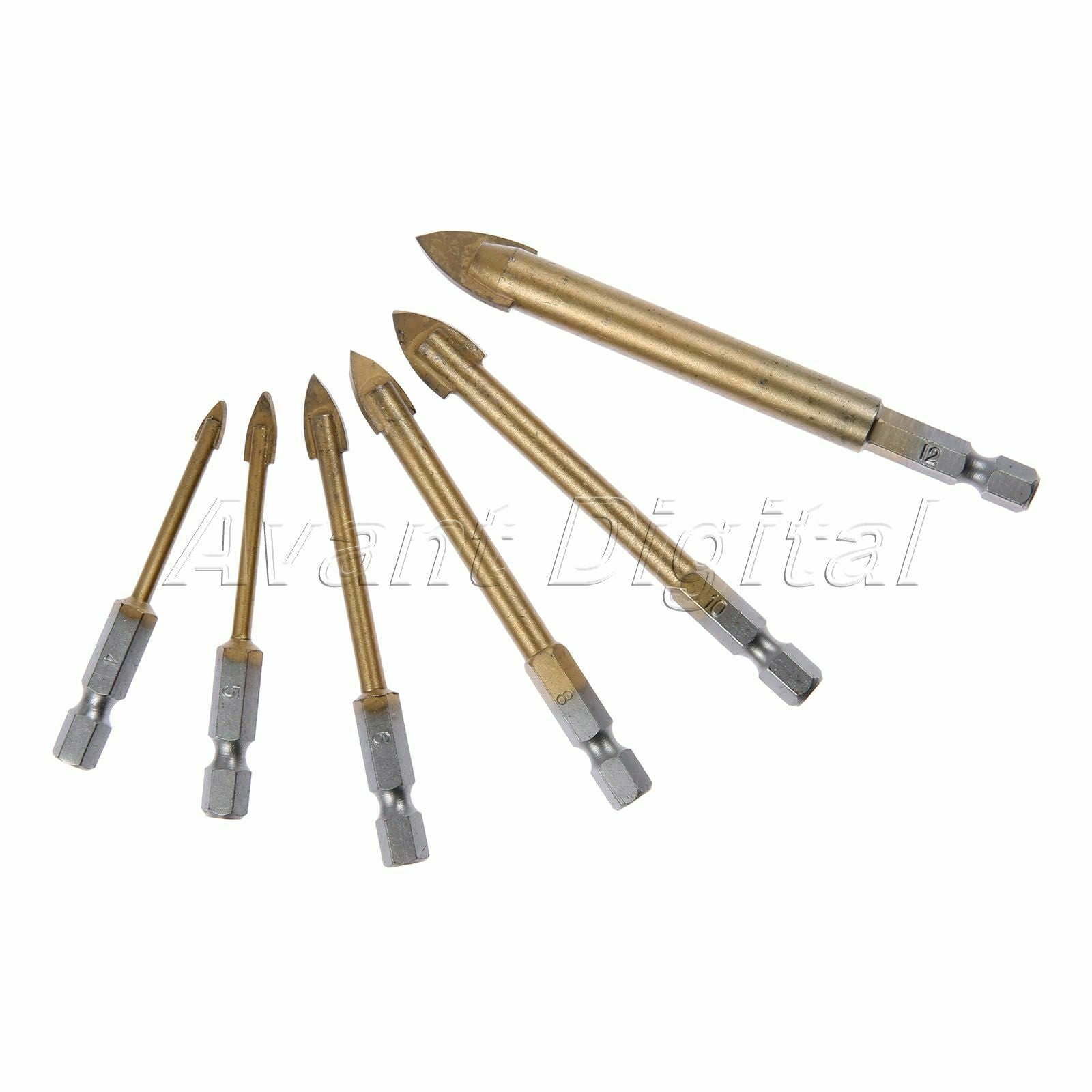 6x Tungsten Carbide Hex Tile Glass Drill Bit Set Titanium Coated 4/5/6/8/10/12mm