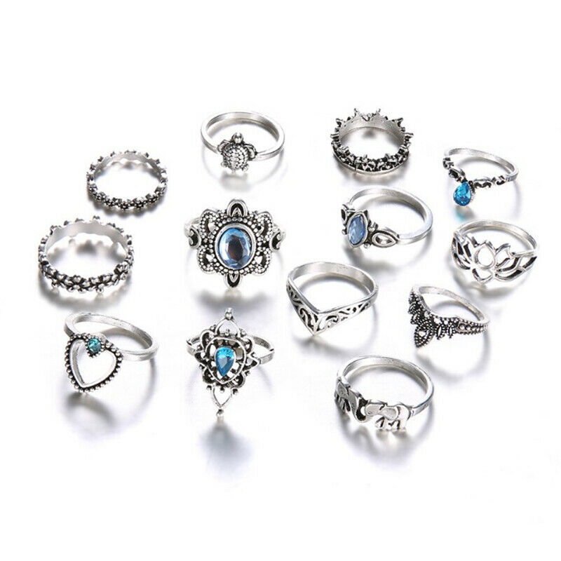 13 Piece Set Rings Fashion Retro Boho Dainty Bohemian Party Star gem Jewe.l8