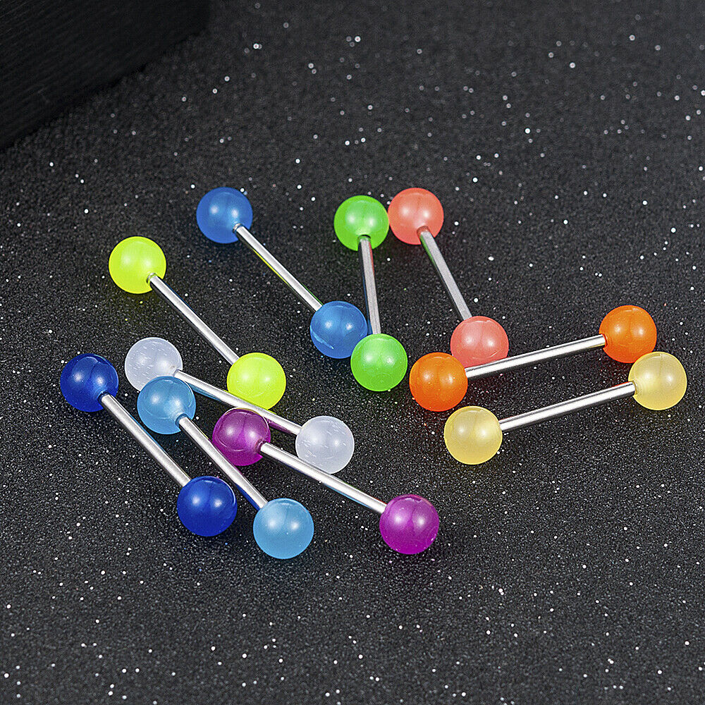 10X/set Glow In The Dark Luminous Barbell Tongue Rings Body Piercing Jewelry