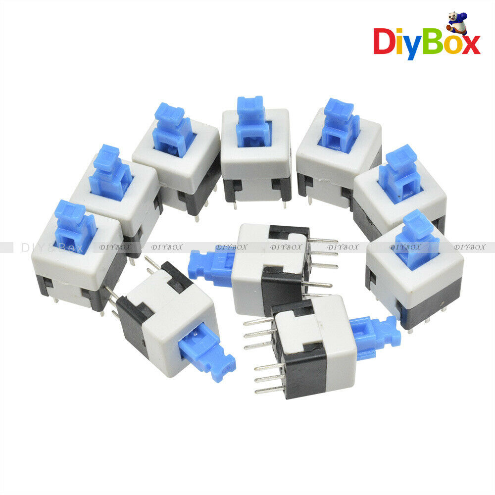 20PCS Self-locking Blue Cap Type Square Blue Button Switch Control 8X8mm