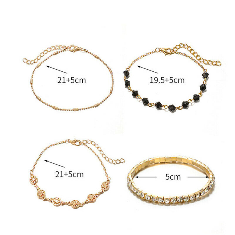 4Pcs Bohemian Black Gem Stone Beads Bracelets Women Rhinestone Bangles Je.l8
