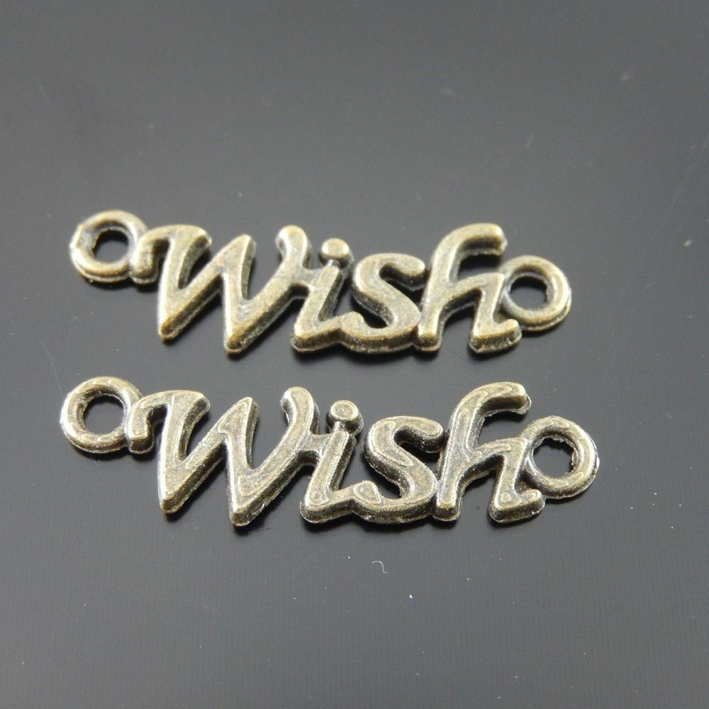 30 pcs Antiqued Bronze Color Alloy Wish Connector Charm Bracelet Pendant 22x7mm