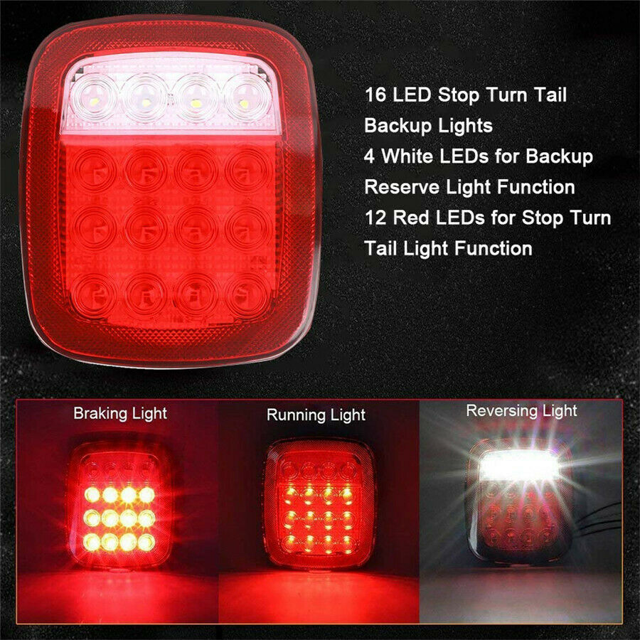 2X Square Stop Turn Tail backup16LED Marker Light for Jeep Wrangler JK TJ CJ YJ