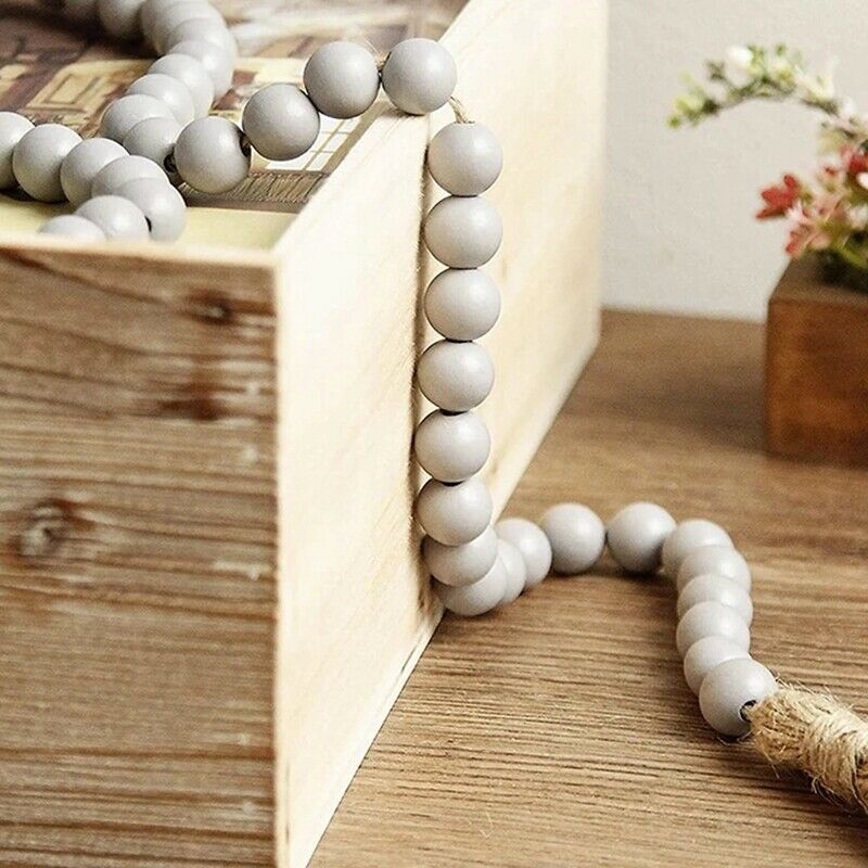 Wood Bead Garland with Tassels,Farmhouse Beads Rustic Country Decor Prayer BO3V4