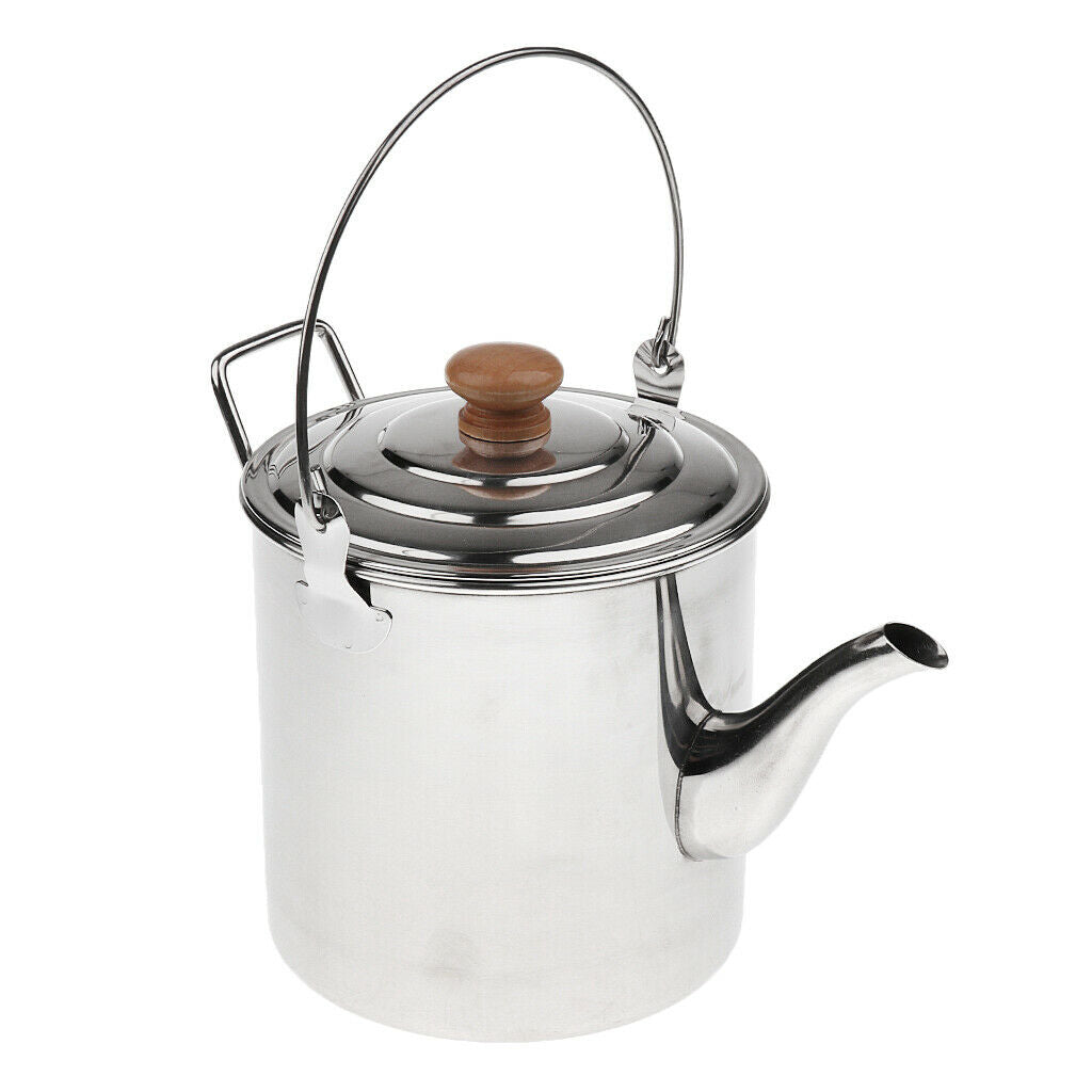 2000ml Stainless Steel Camping Water/Tea Kettle Coffee Pot Fishing Travel