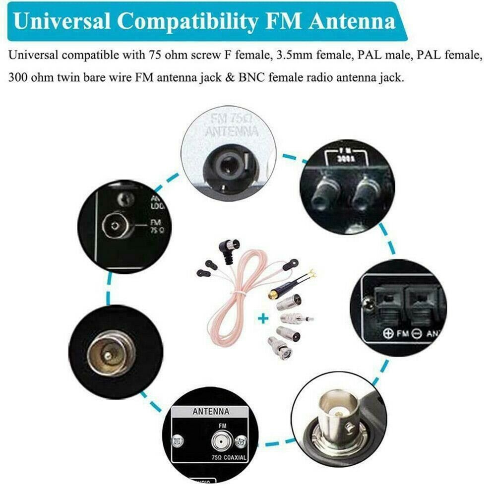 Aerial FM Antenna 75 Ohm F-Type Male Plug For Home Radio Stereo Signal Receiver