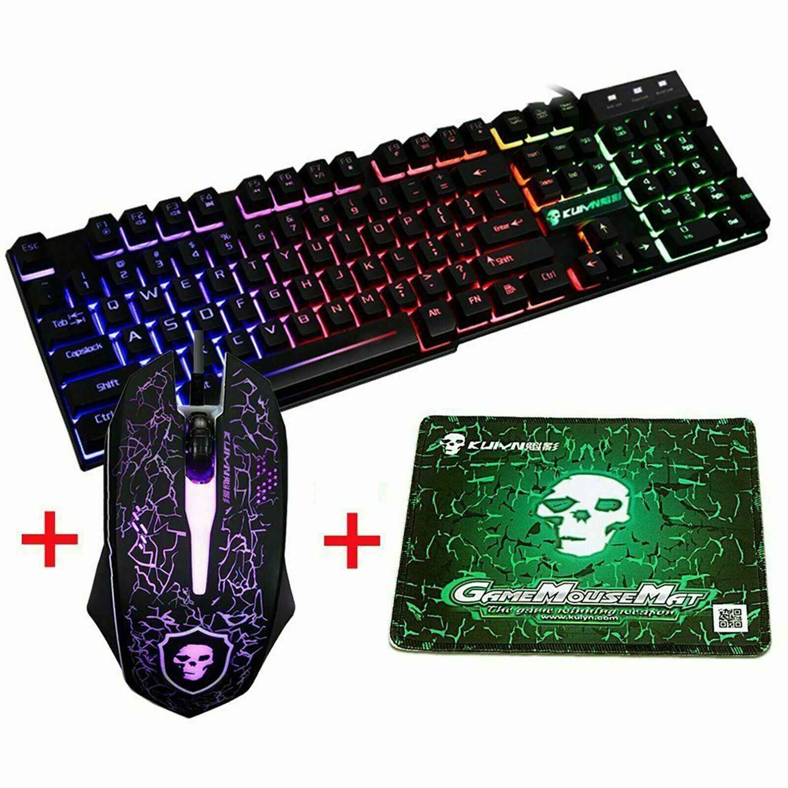 Waterproof LED Backlit Wired Mechanical Gaming Keyboard 2400DPI Mouse Pad Combo