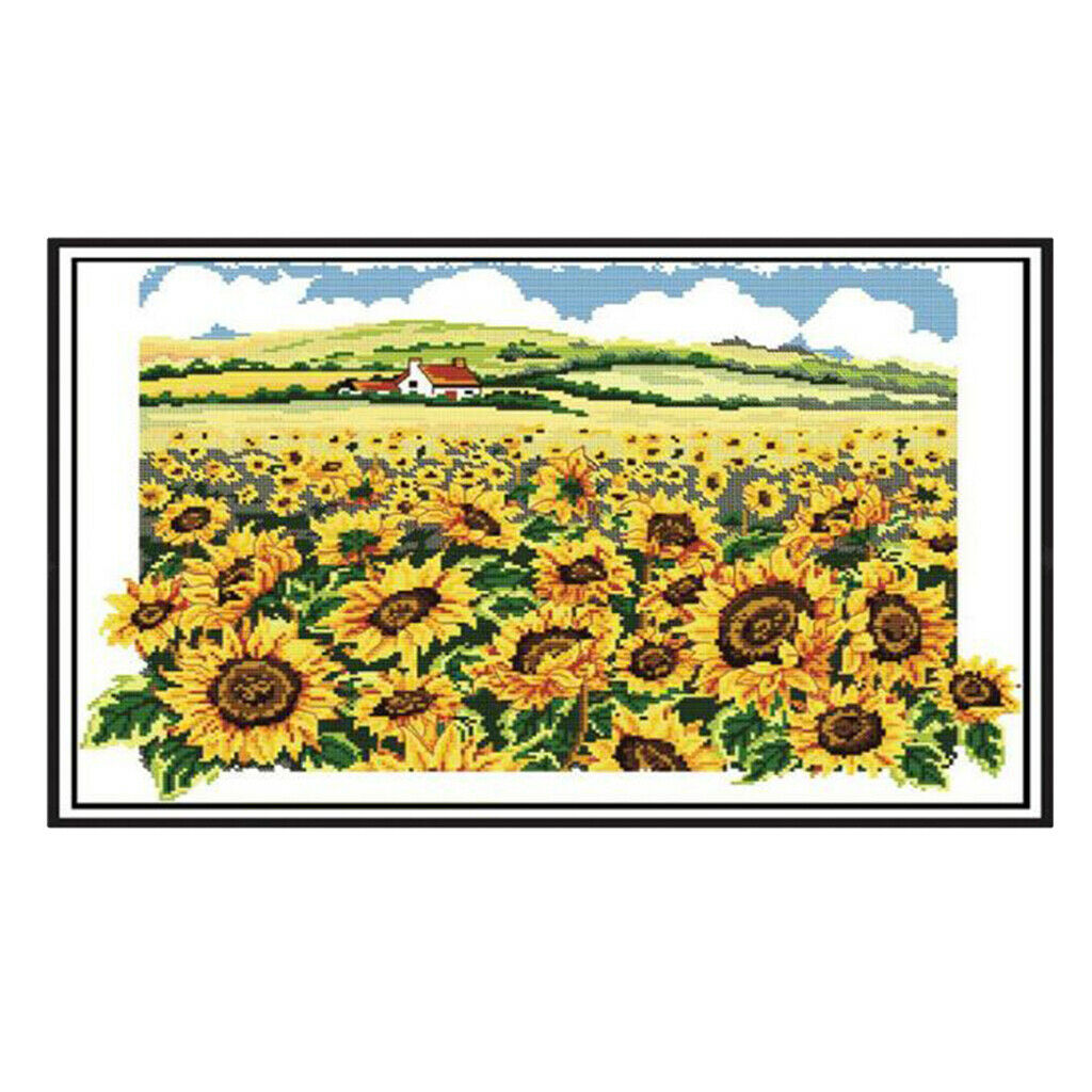 Cross Stitch Stamped Kits Pre-Printed Sunflower Pattern for Beginner Adults