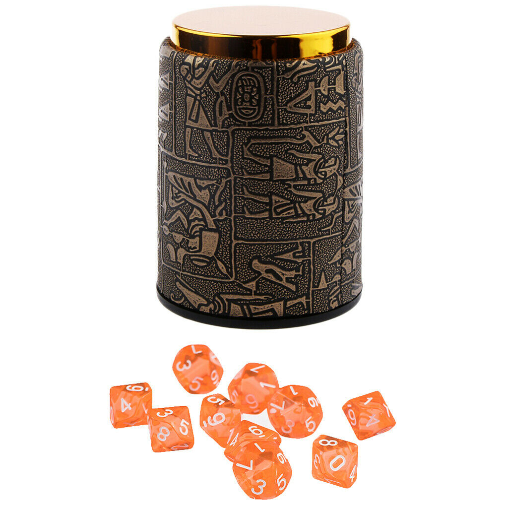 10 Pieces of Orange Ten Dice D10 Sided with 1 Cup of Dice for D & D Trpg Games